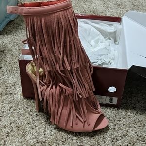 Sexy fringe open toe heel